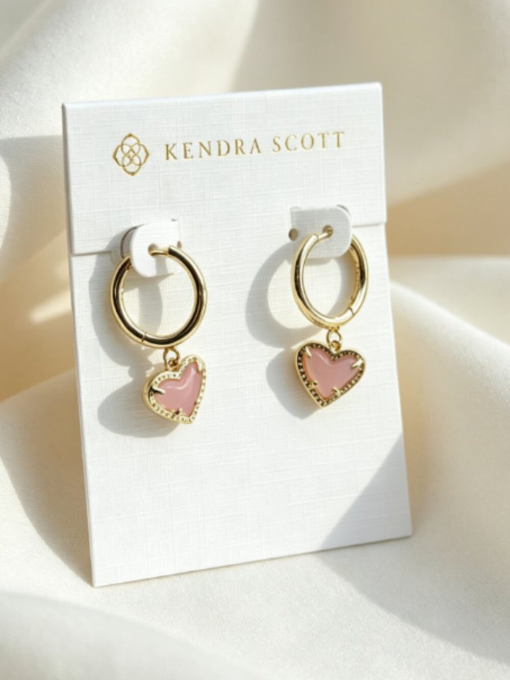 Kendra Scott Pink Heart Gold Tone Drop Earrings